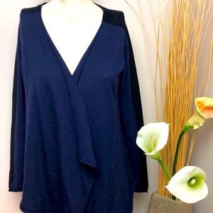 Fenn Wright Manson Blue/Gray 100% Fine Merino Wool Waterfall Cardigan Size L